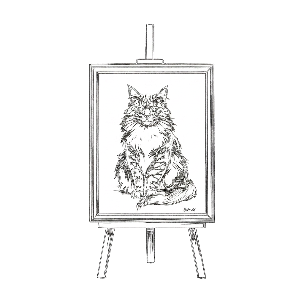 額縁に入った猫のアート作品のイラスト